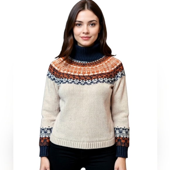 Madewell Fair Isle Turtleneck Alpaca Blend Pullover Sweater Long Sleeve Size L - Picture 2 of 12